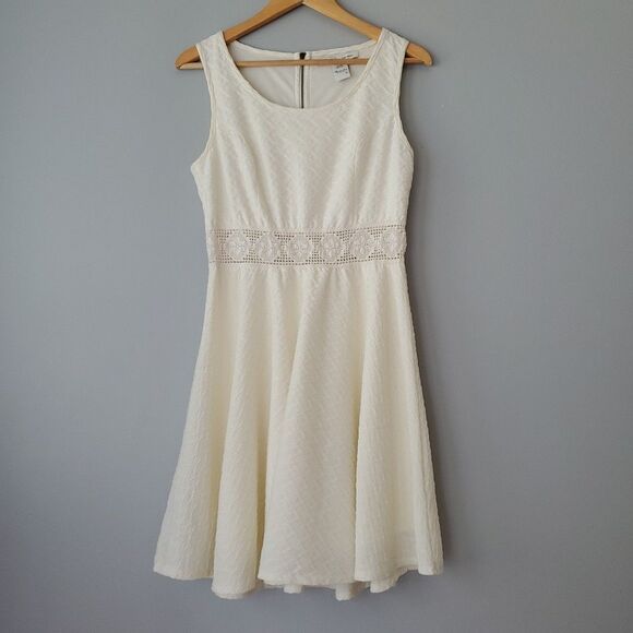 American Rag White Textured Sleeveless Fit Flare Crochet Mini Dress Womens Large - Picture 1 of 9